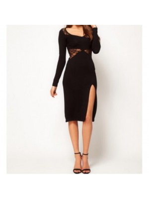 Rochie neagra cu fanta Rochie neagra cu fanta