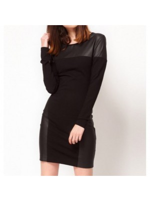 Rochie din bumbac cu piele Rochie din bumbac cu piele